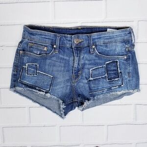 Womens Patchwork Cut Off Denim Jean Shorts Size 2 Medium Wash Mid Rise H&M